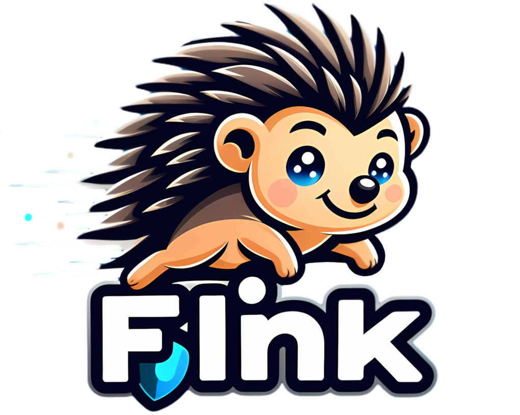 The Flink Logo shows a drawn hedgehog that is jumping over the heading